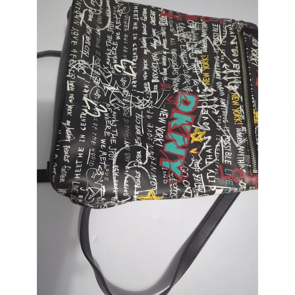 DKNY Tilly Graffiti Fold Over Backpack Purse Top Handle Zip Adjustable
